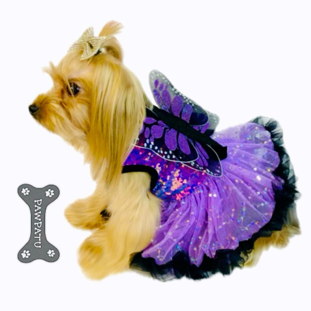 PAWPATU Sparkly Butterfly Dog Halloween Costume Dress W/Tulle Skirt Size M